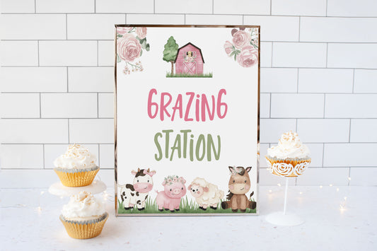 Grazing Station Sign Printable | Girl Farm Party Table Decoration - 11A