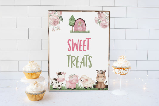 Sweet Treats Sign Printable | Girl Farm Party Table Decoration - 11A