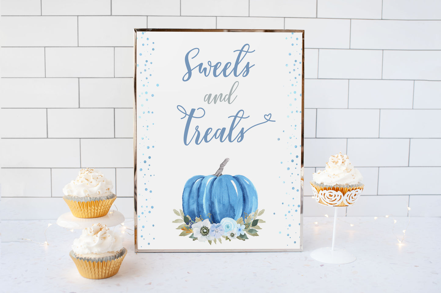 Blue Pumpkin Sweets ant Treats Sign Printable | Fall theme Party Table Decoration - 30B