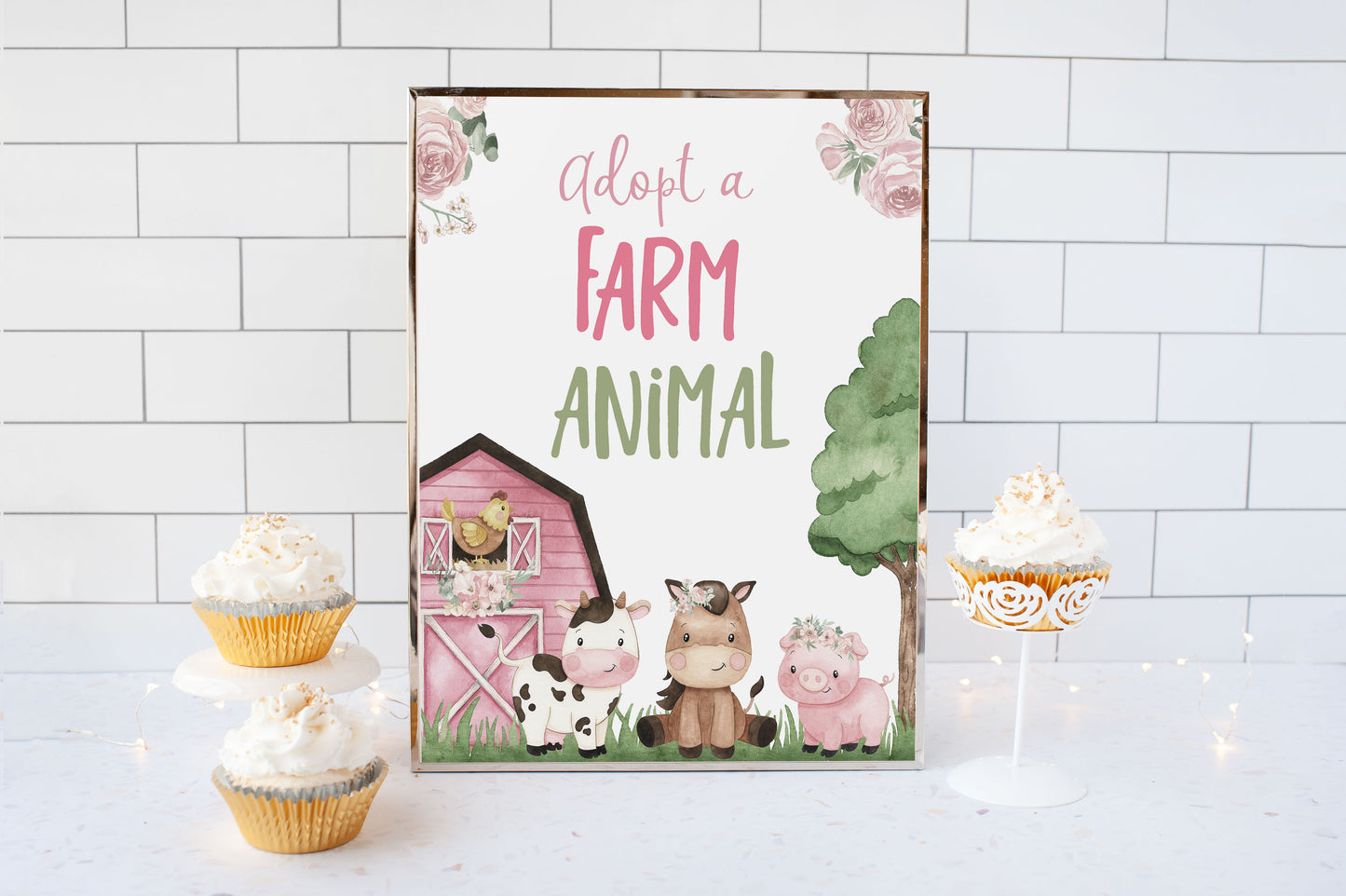 Adopt a farm animals Sign Printable | Floral Farm Party Table Decoration - 11A