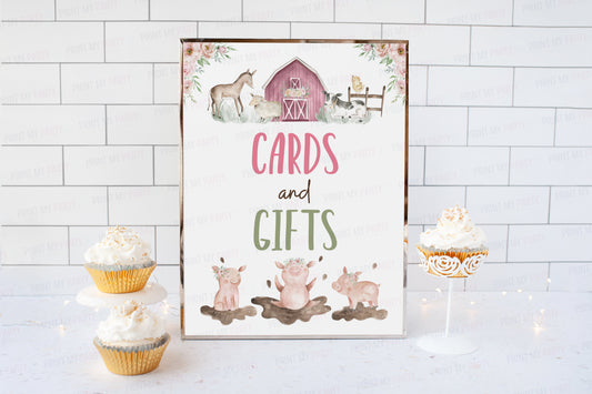 Floral Cards and Gifts Sign | Girl Farm Party Decorations - 11B
