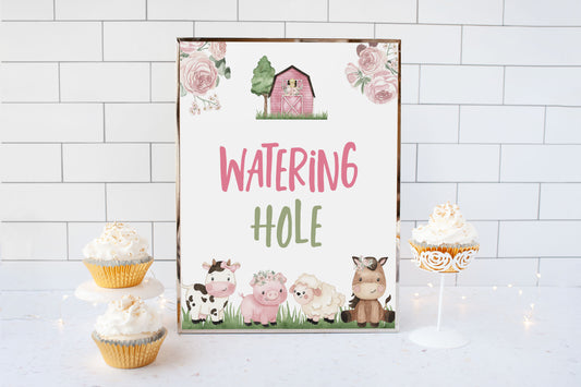 Watering Hole Sign Printable | Girl Farm Party Table Decoration - 11A