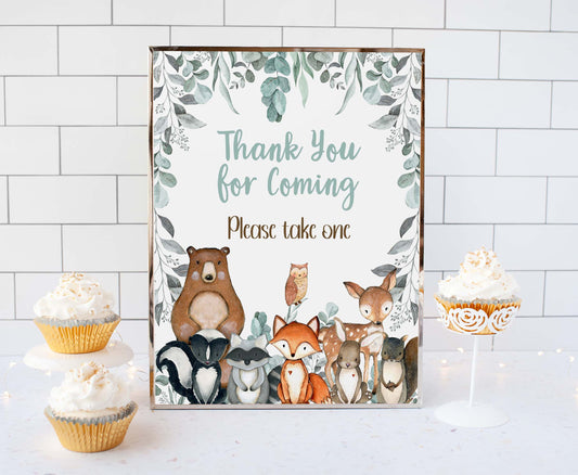 Woodland Thank You for Coming Sign | Forest Themed Party Table Decorations - 47J1