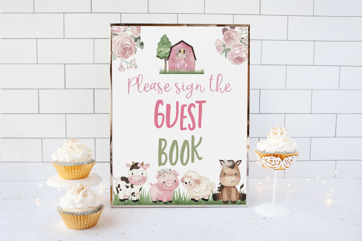 Guest Book Sign Printable | Girl Farm Party Table Decoration - 11A