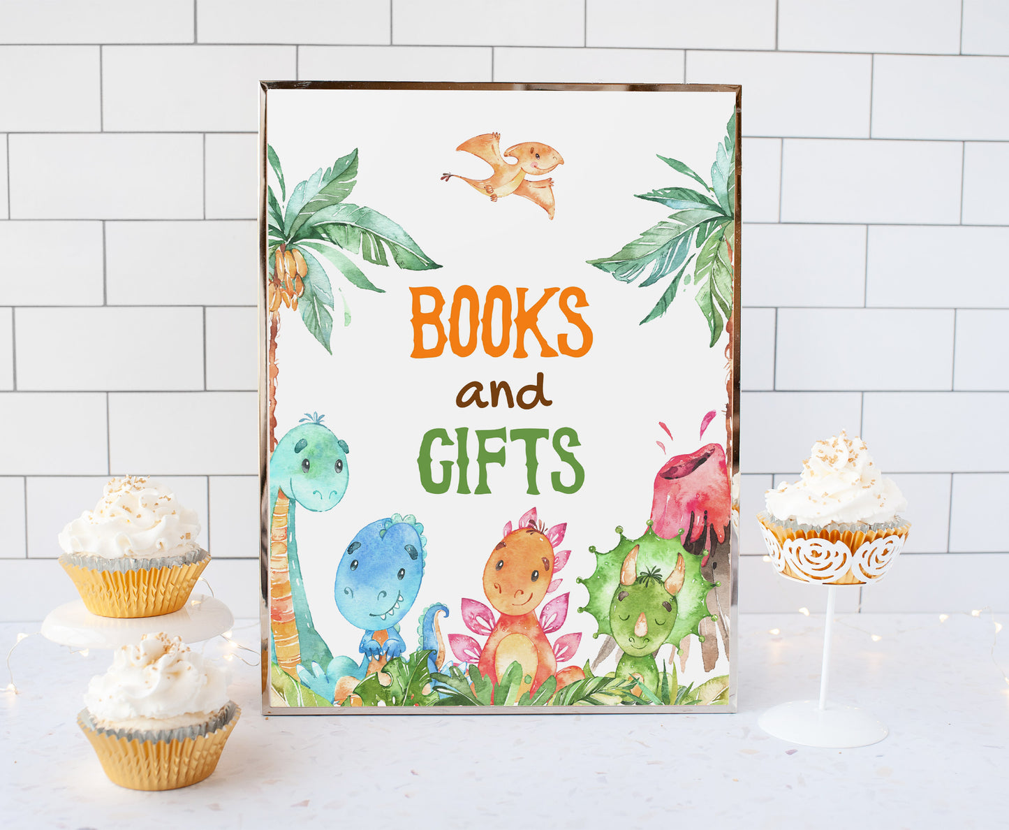 Dinosaur Books and Gifts Sign | Dinosaur Themed Party Table Decorations - 08A