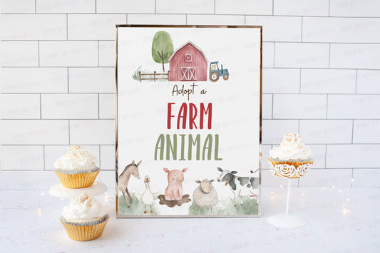 Adopt a Farm Animal Sign | Farm Party Decorations - 11B