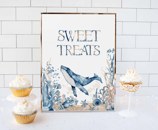 Whale Sweet treats Sign | Under the sea Themed Party Table Decorations - 44C