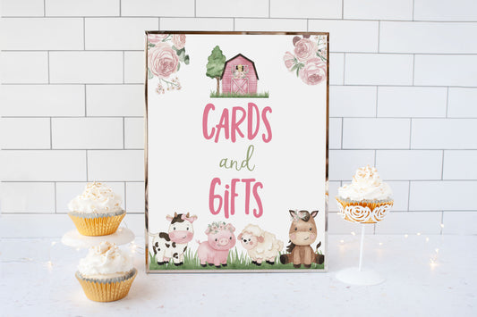 Cards and Gifts Sign Printable | Girl Farm Party Table Decoration - 11A