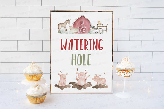 Watering Hole Sign | Boy Farm Party Decorations - 11B