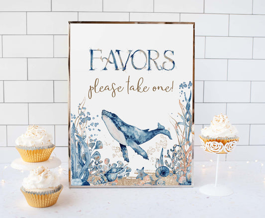 Whale Favors Sign | Under the sea Themed Party Table Decorations - 44C