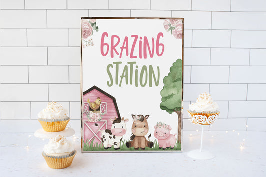 Grazing Station Sign Printable | Floral Farm Party Decorations - 11A