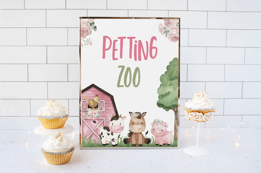 Girl Petting Zoo Sign | Floral Farm Party Decorations - 11A