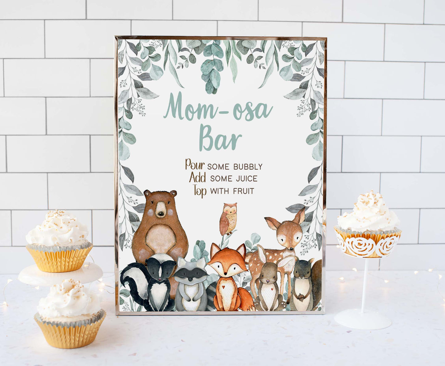 Woodland Momosa Bar Sign | Forest Themed Party Table Decorations - 47J1