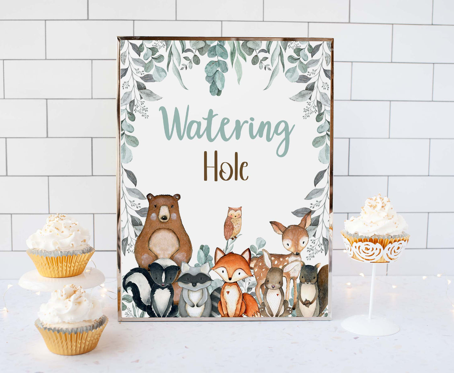 Woodland Watering Hole Sign | Forest Themed Party Table Decorations - 47J1