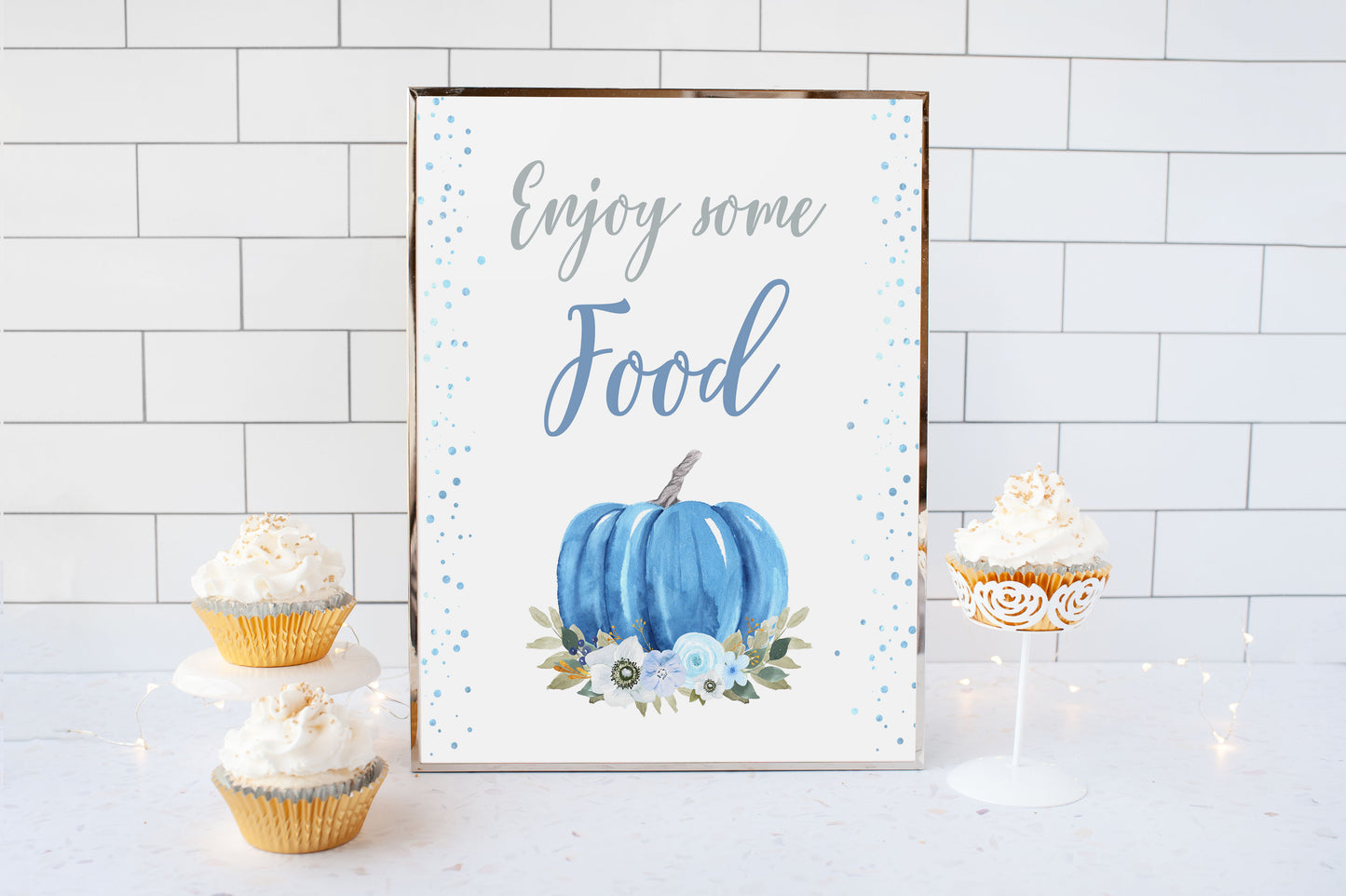 Blue Pumpkin Food Sign | Fall theme Party Table Decoration - 30B