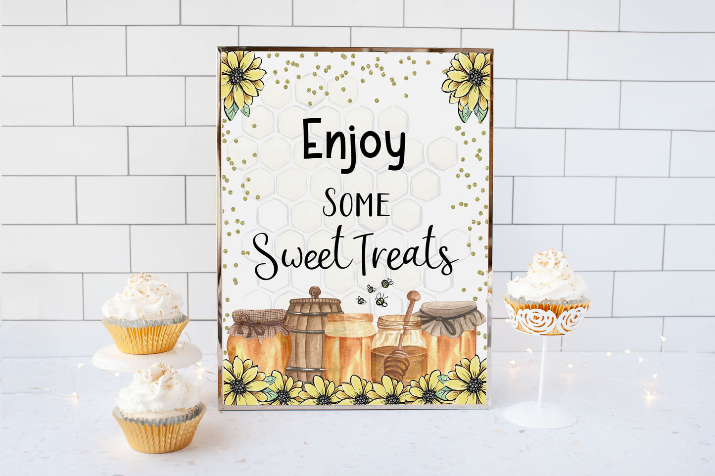 Bee Enjoy Some Sweet Treats Sign | Bee theme Party Table Decoration - 61A