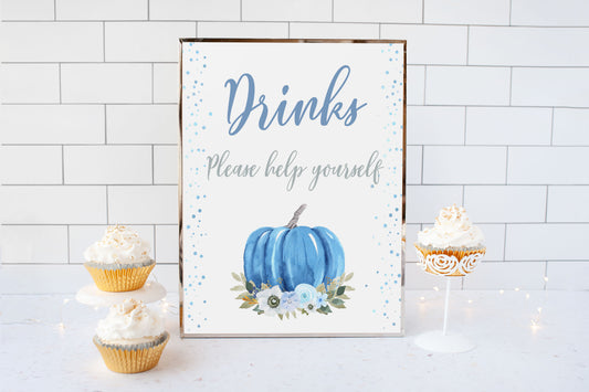 Blue Pumpkin Drinks Sign | Fall Theme Party Table Decoration - 30B