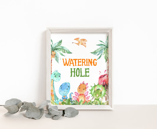 Dinosaur Watering Hole Sign | Dinosaur Themed Party Table Decorations - 08A