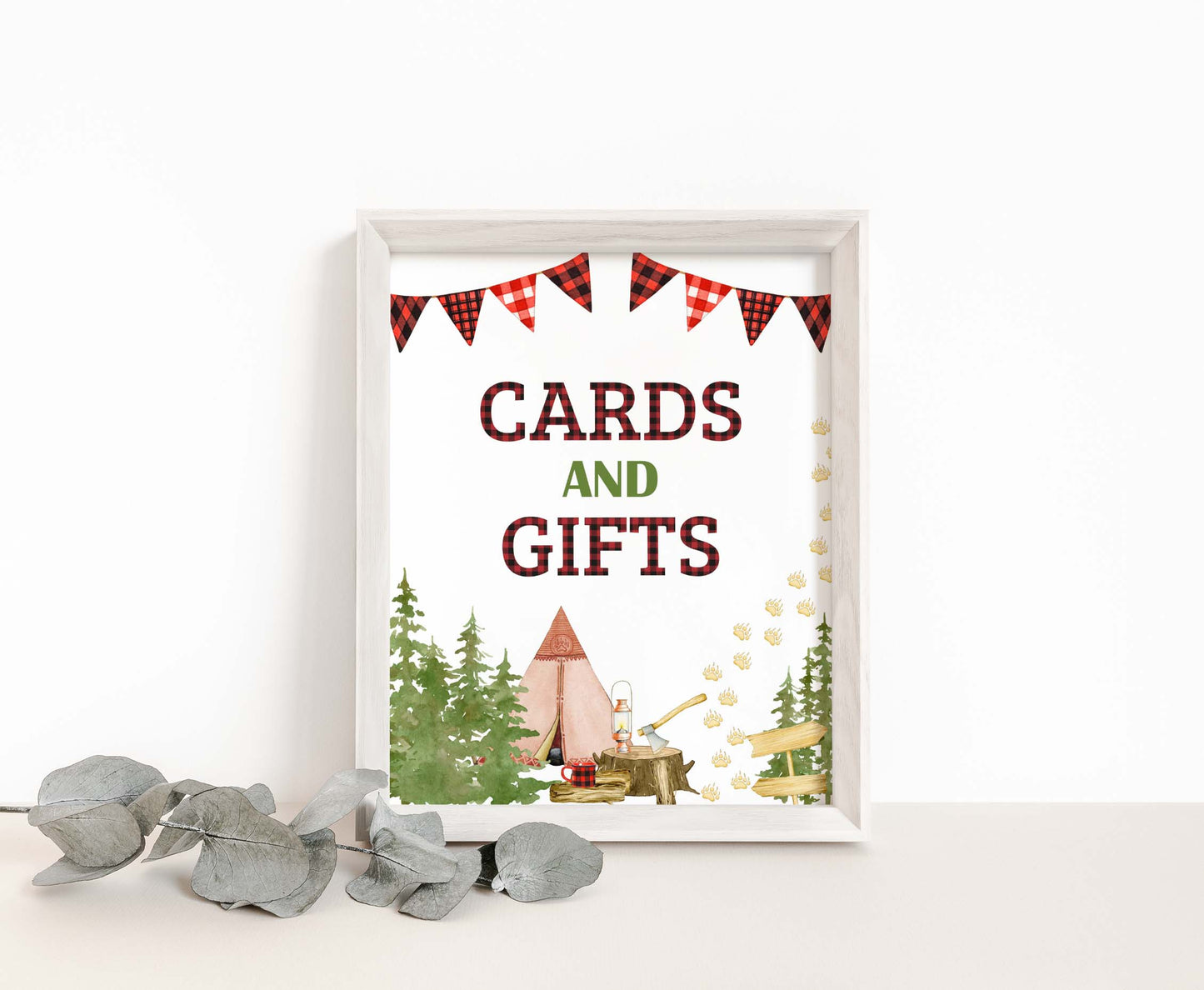 Lumberjack Cards and Gift Sign | Lumberjack Themed Party Table Decorations -19A