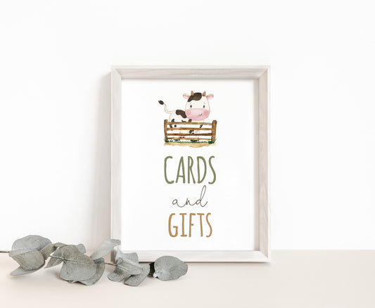 Cards and gifts Sign Printable | Farm Party Table Decoration - 11E