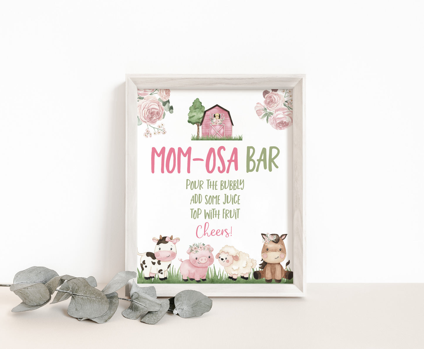 Mom-osa Bar Sign Printable | Floral Farm Party Table Decoration - 11A