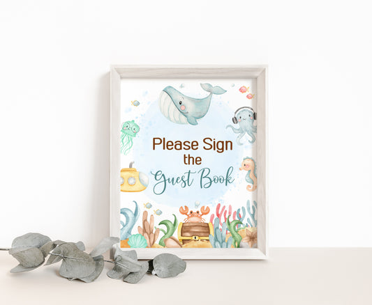 Under the Sea Guest Book Sign | Ocean Themed Party Table Decorations - 44A