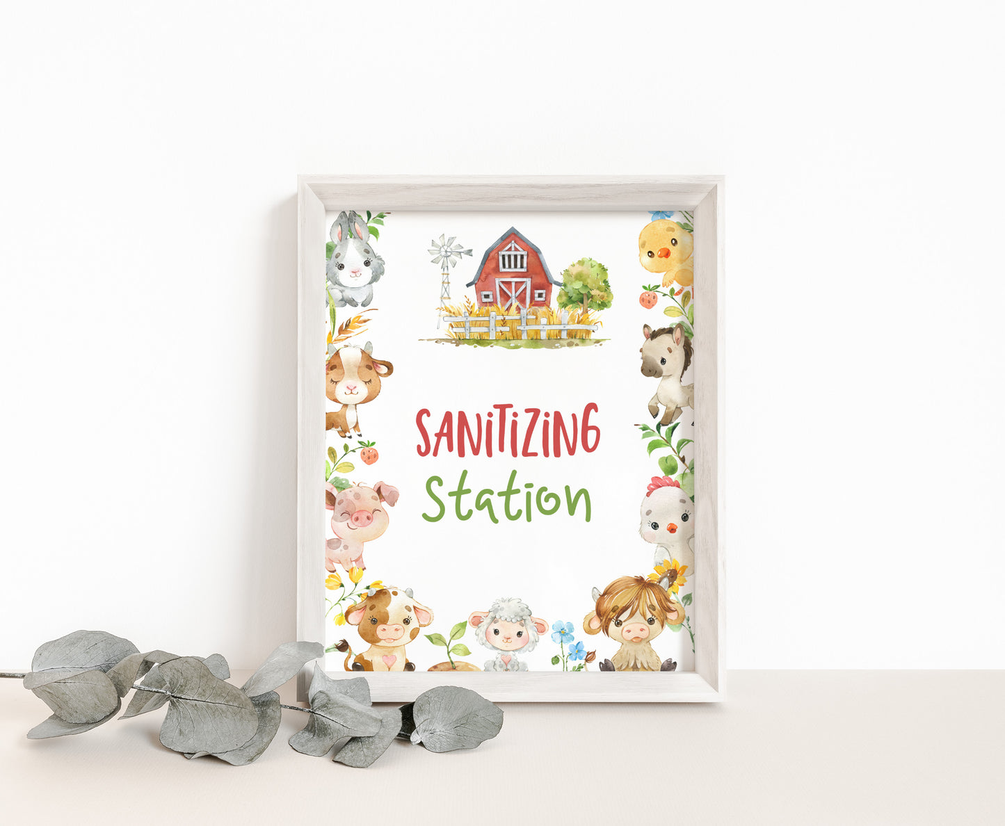 Sanitizing Station Sign Printable | Farm Party Table Decoration - 11d