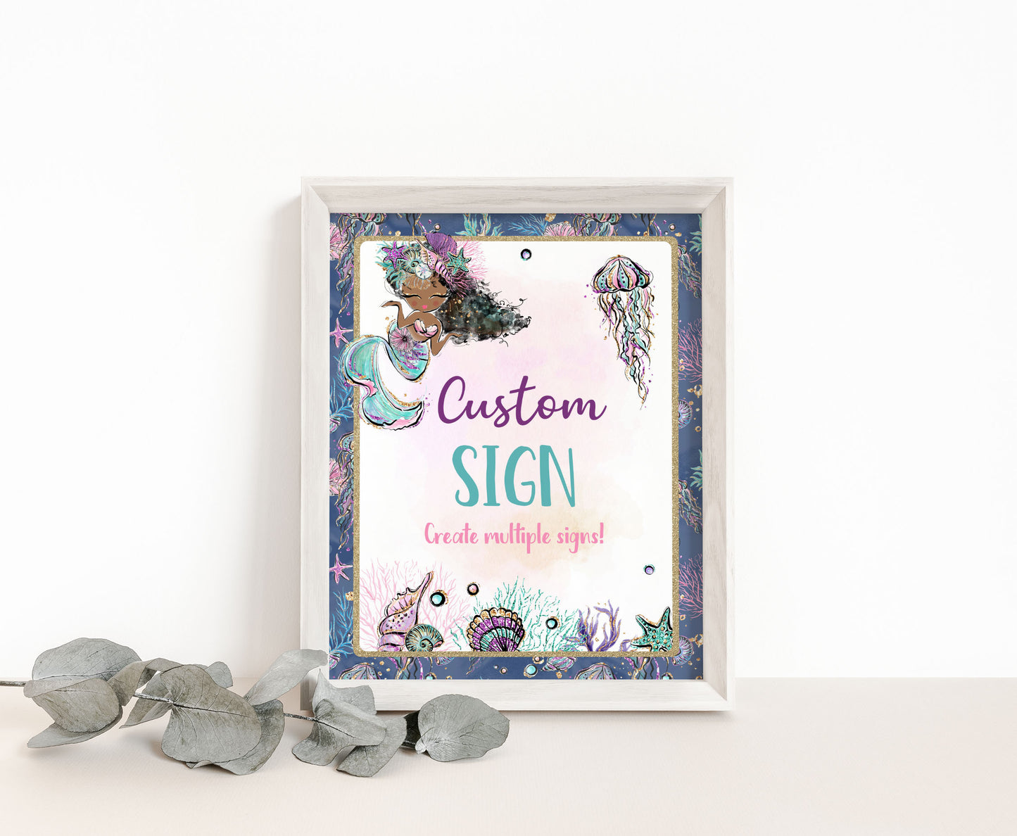 Custom Mermaid Table Sign | Editable Girl Under The Sea Party Decorations - 20B1