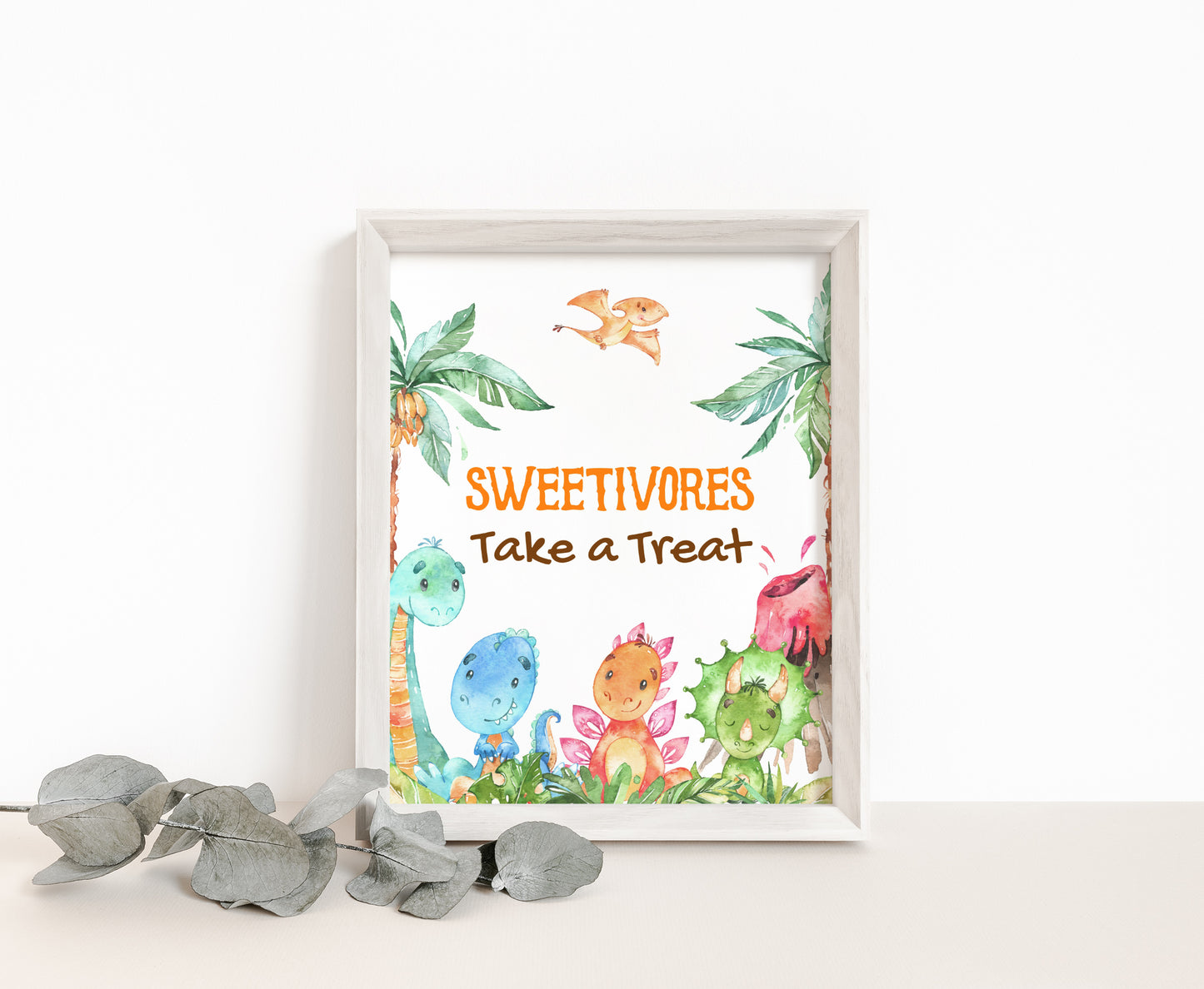 Dinosaur Sweetivores take a Treat Sign | Dino Themed Party Table Decorations - 08A
