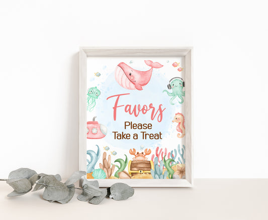 Girl Under the Sea Favors Sign | Ocean Themed Party Table Decorations - 44A