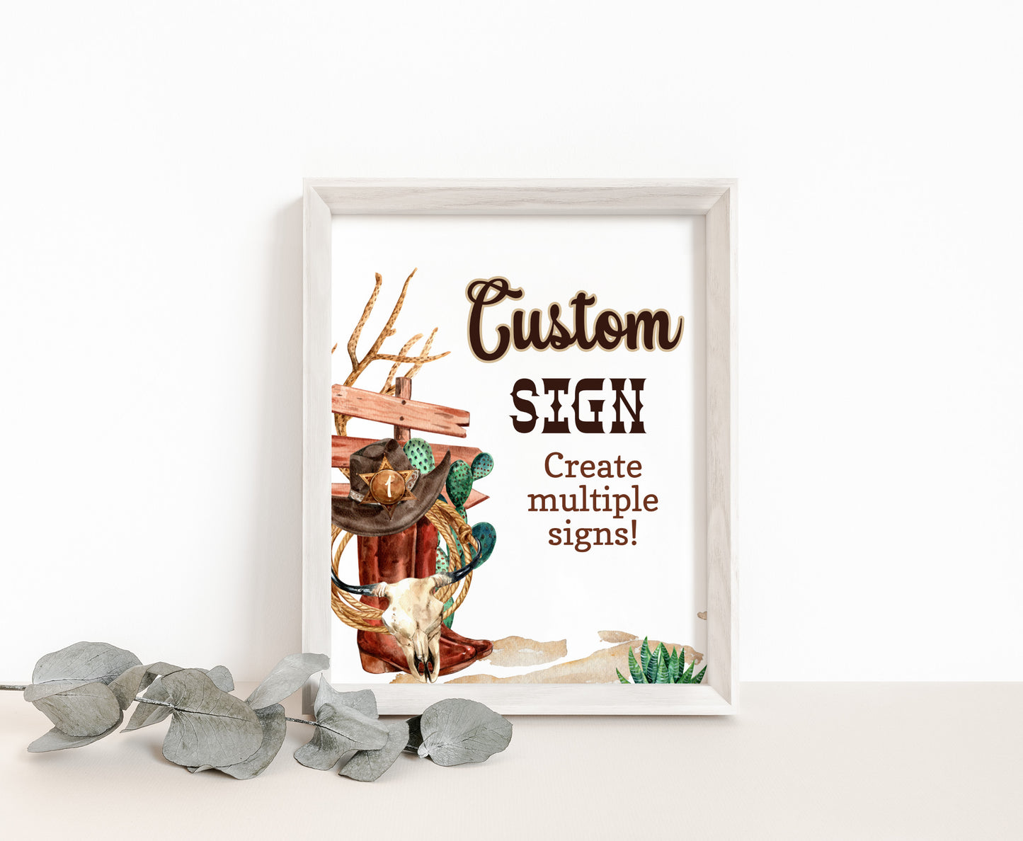 Custom Rodeo Table Sign | Editable Cow boy Party Decorations - 34A
