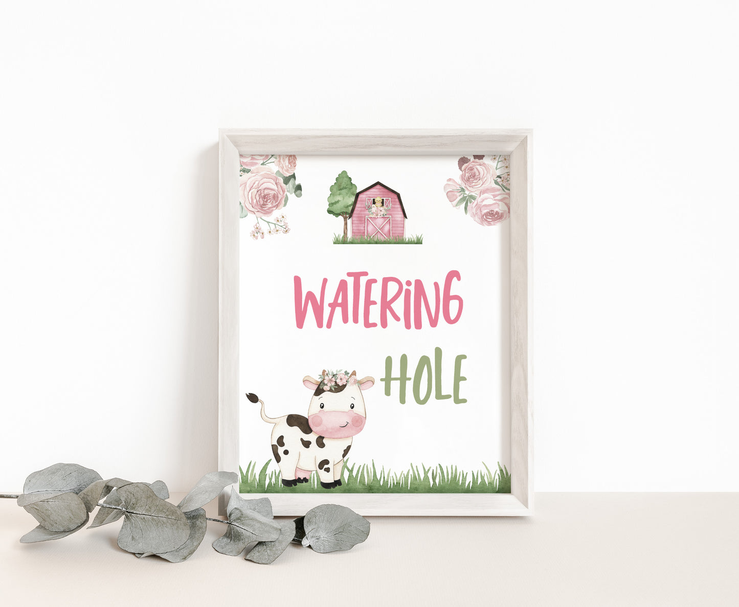 Cow Watering Hole Sign Printable | Girl Farm Party Table Decoration - 11A