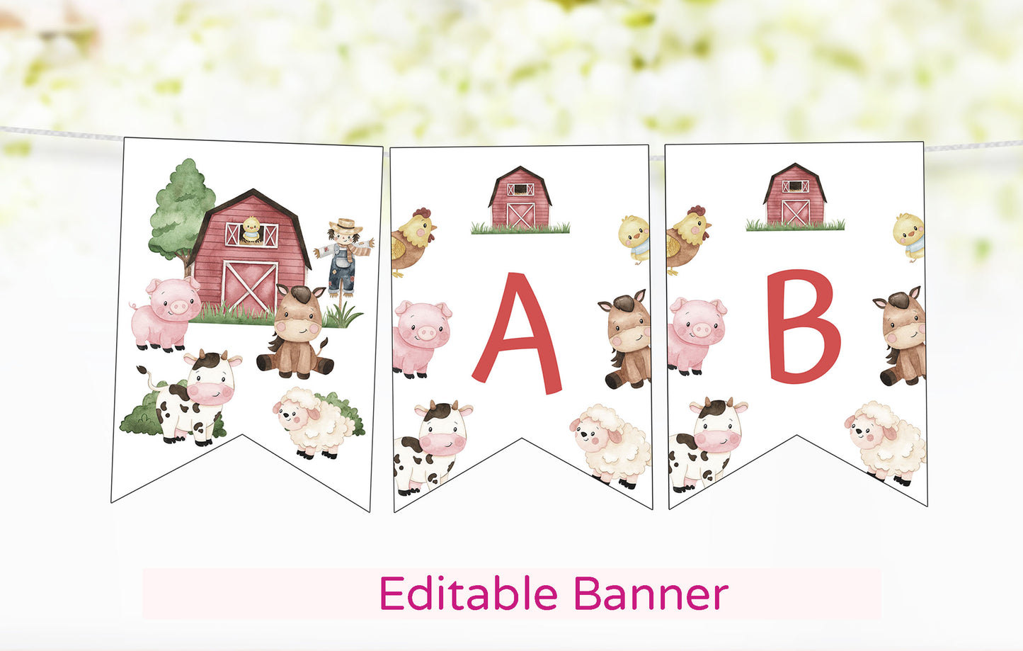Editable Farm Banner | Red Barnyard Party Decorations - 11A