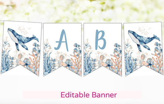 Editable Whale Banner | Under the sea Party Decorations - 44C
