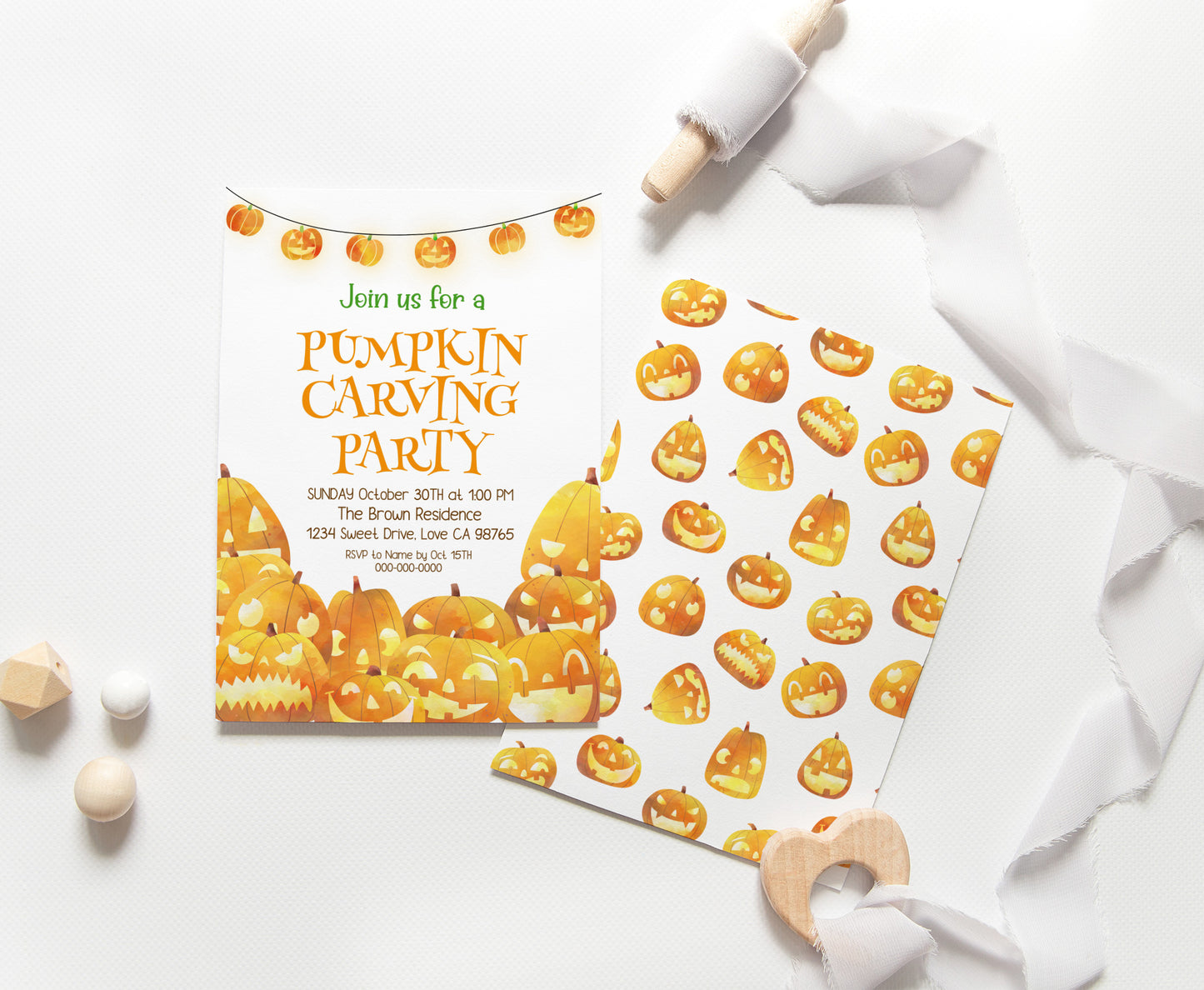 Pumpkin Carving party invitation | Editable Halloween Birthda Party - 115k