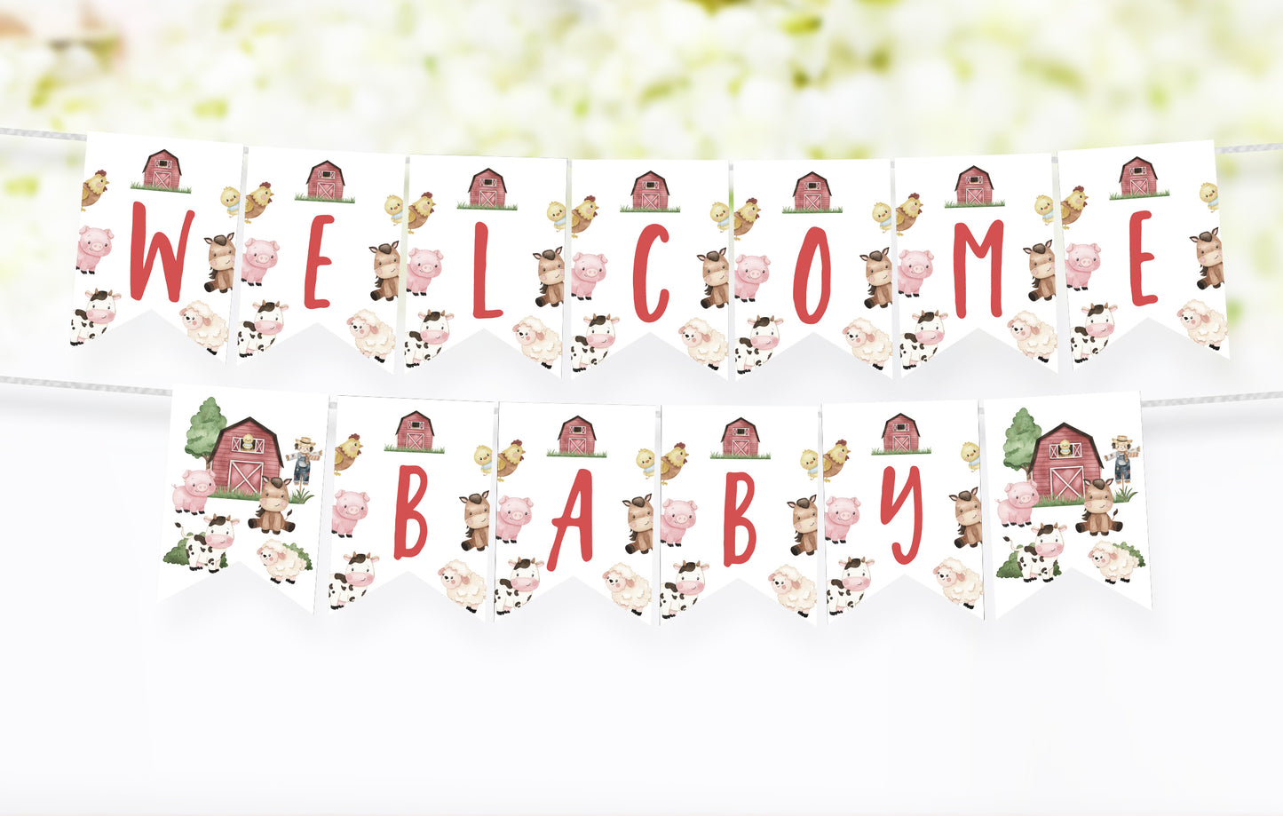 Farm Welcome Baby Banner | Barnyard Baby Shower Printable Decorations - 11A