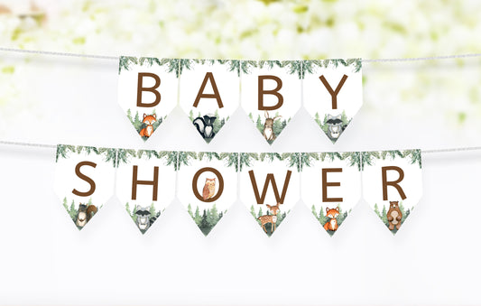Woodland Baby Shower Banner | Forest Animals Baby Shower Decorations - 47J2