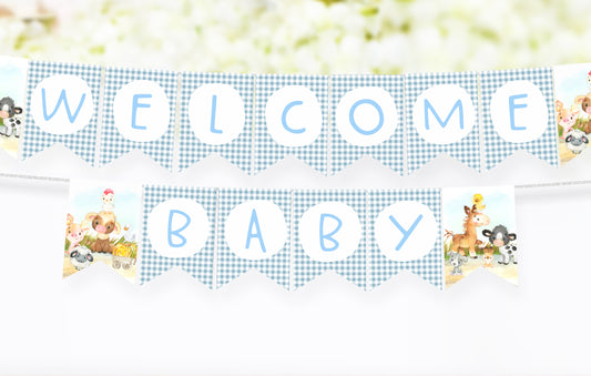 Farm Welcome Baby Banner | Barnyard Baby Shower Printable Decorations - 15C