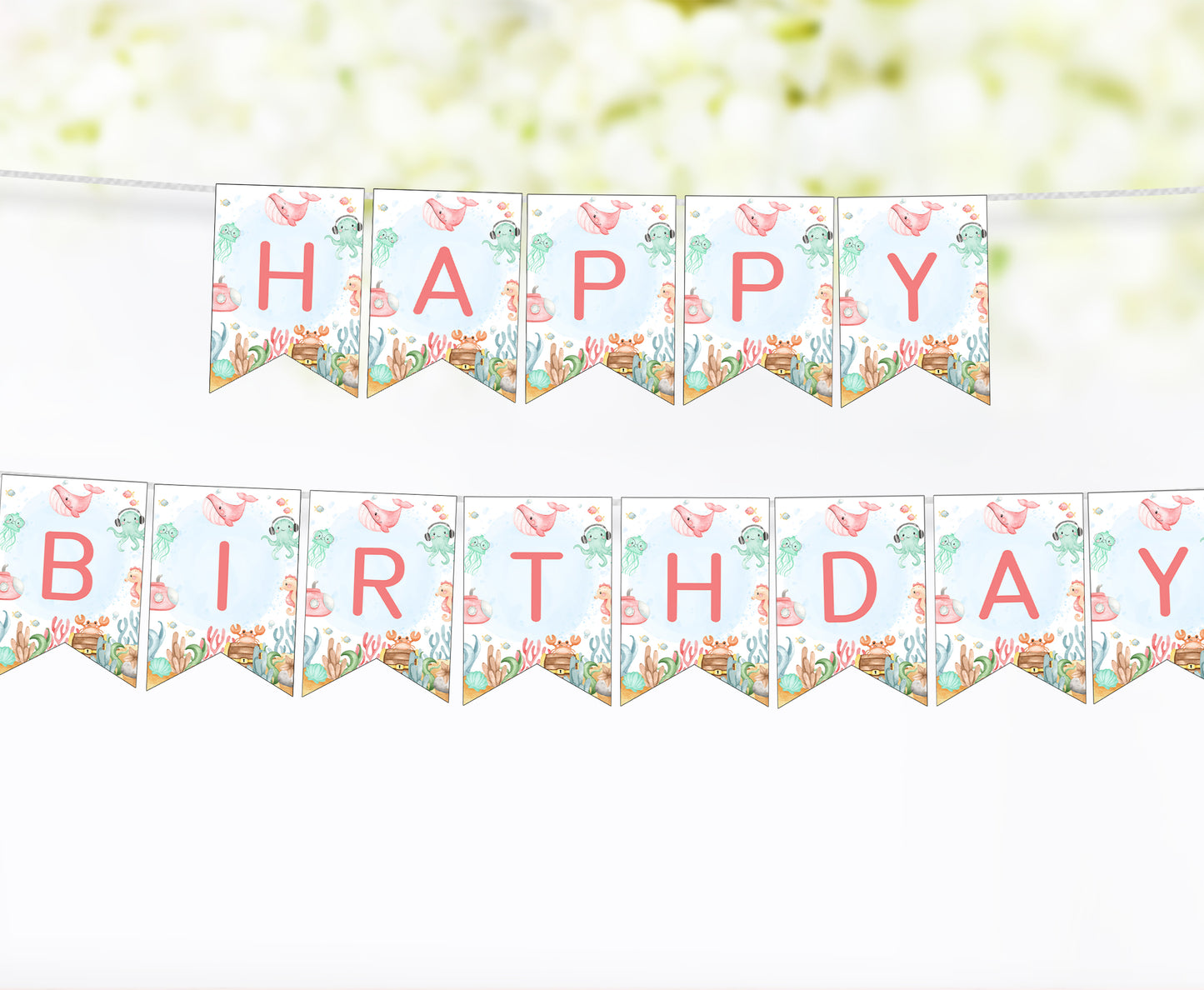 Girl Under The Sea Happy Birthday Banner | Ocean Theme Printable Party Decorations - 44A