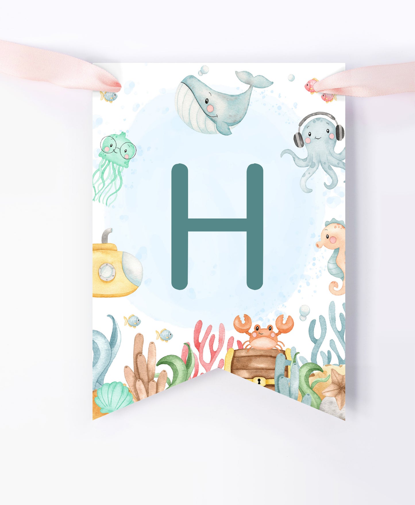 Under The Sea Happy Birthday Banner | Ocean Theme Printable Party Decorations - 44A