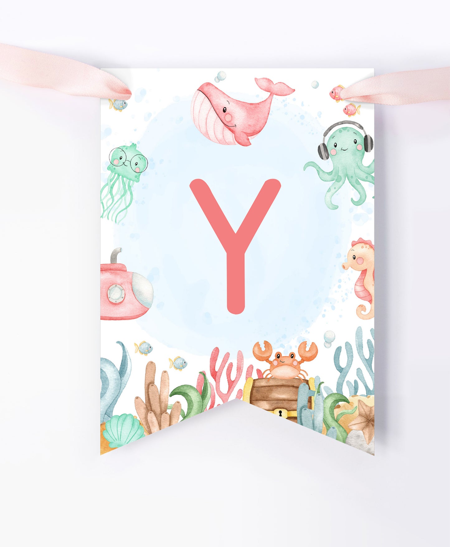 Girl Under The Sea Happy Birthday Banner | Ocean Theme Printable Party Decorations - 44A