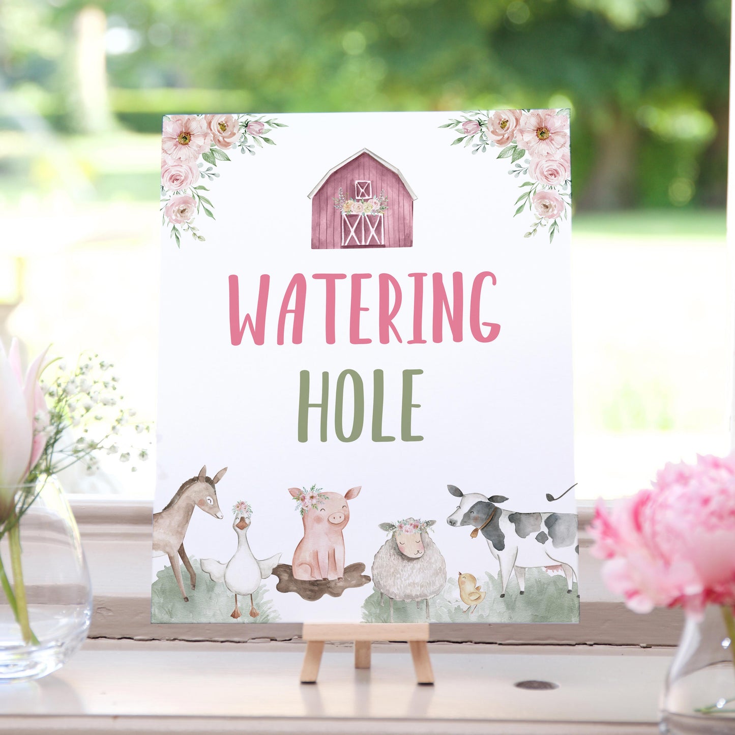 Watering Hole Sign | Girl Farm Party Decorations - 11B
