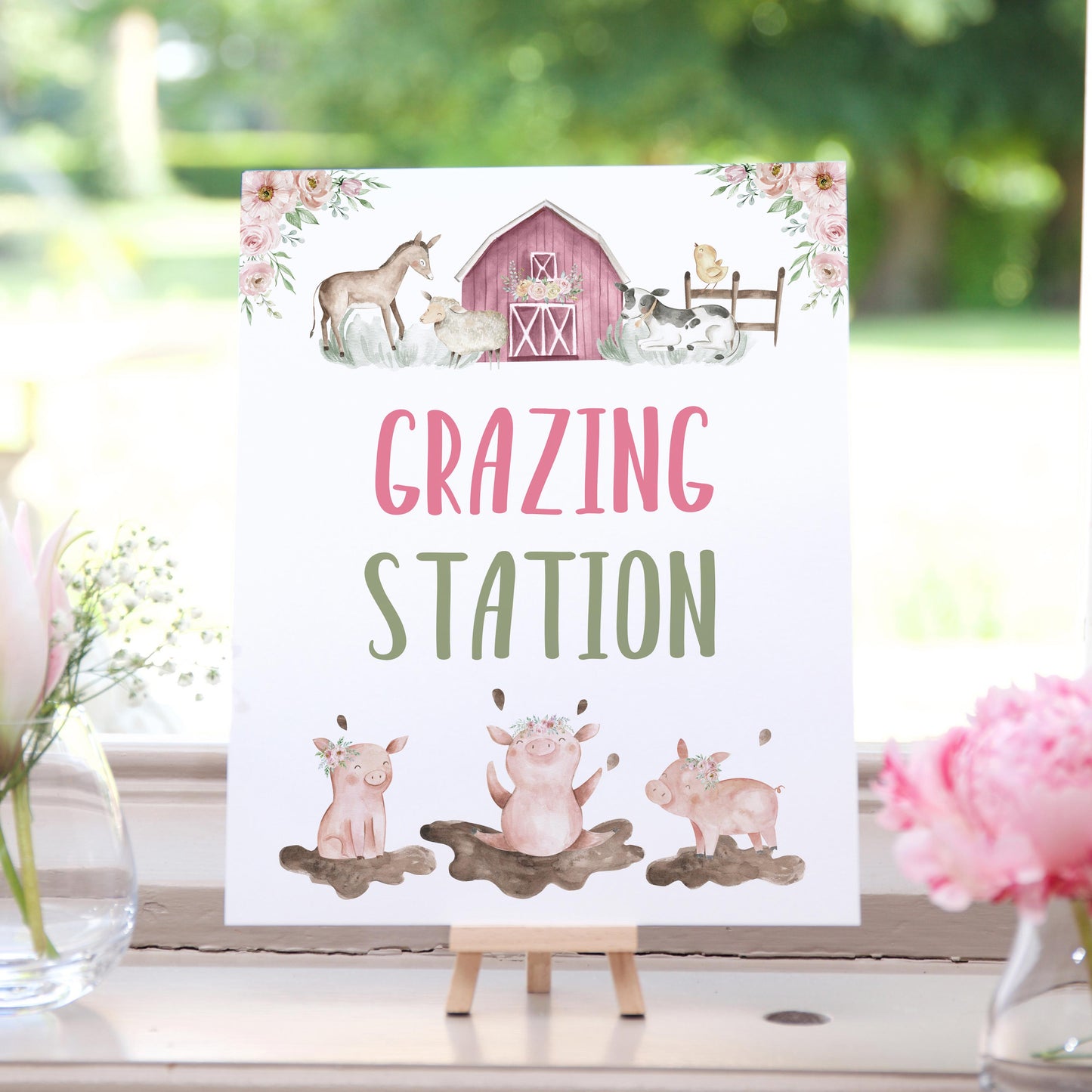 Floral Grazing Station Sign | Girl Farm Party Decorations - 11B
