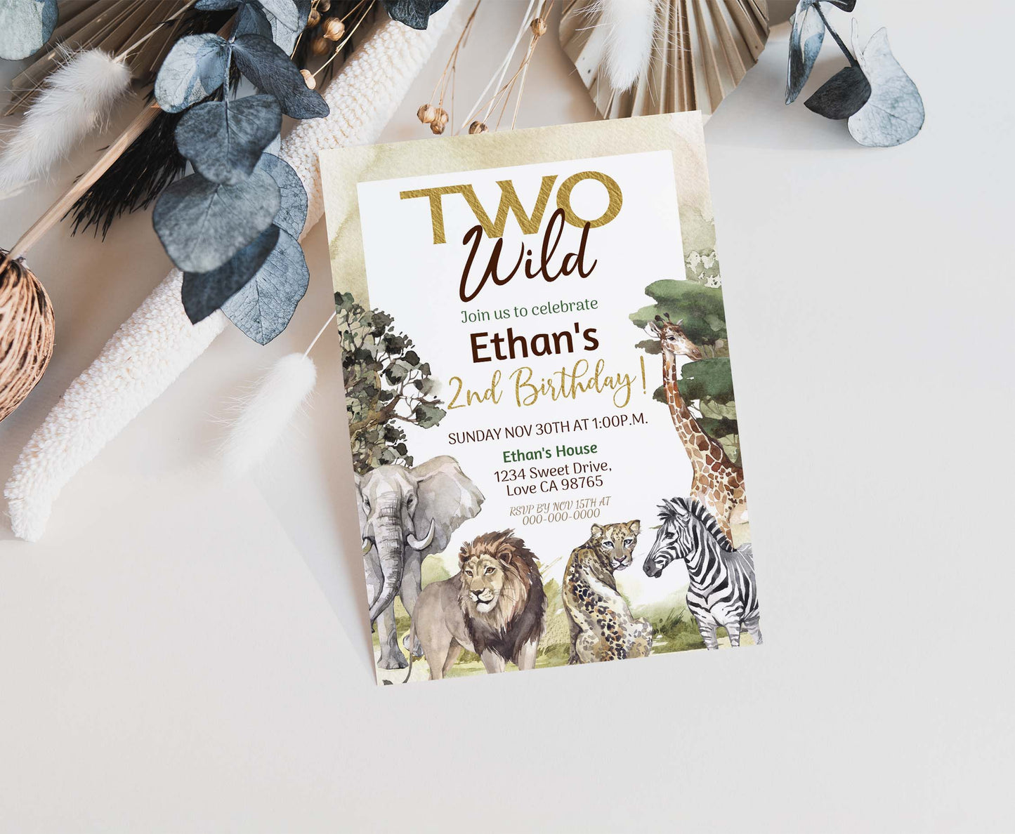 Two wild Birthday Invitation | Safari 2nd birthday Party Invite - 35I
