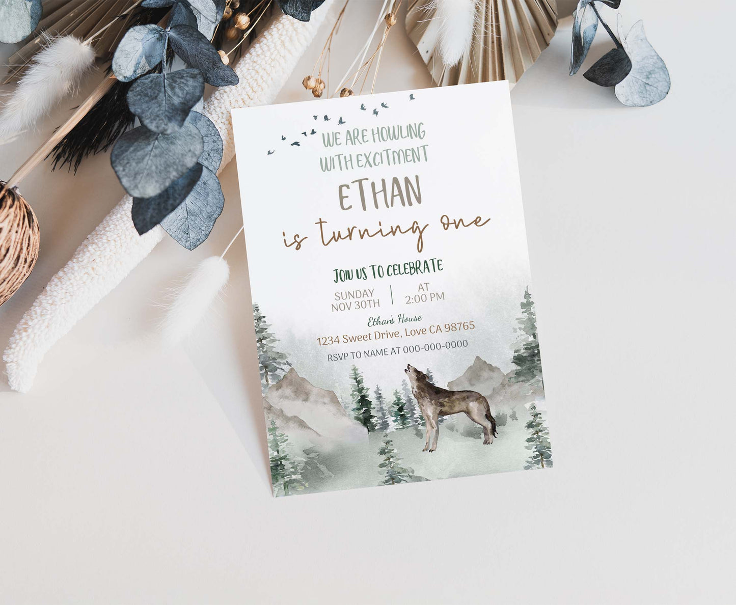 Wolf Party Invitation | Editable Forest Birthday Invite - 47H