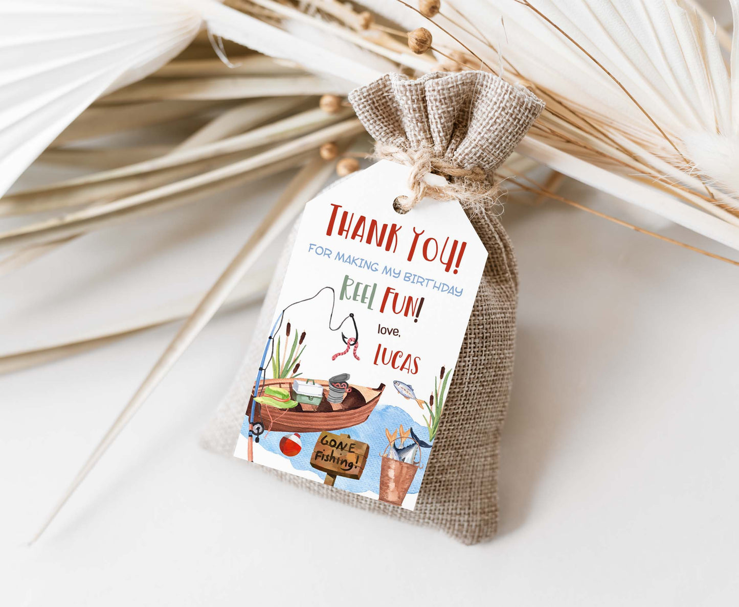 Editable Fishing Thank You Tags | Fishing Birthday Party Favor Tags - 97A