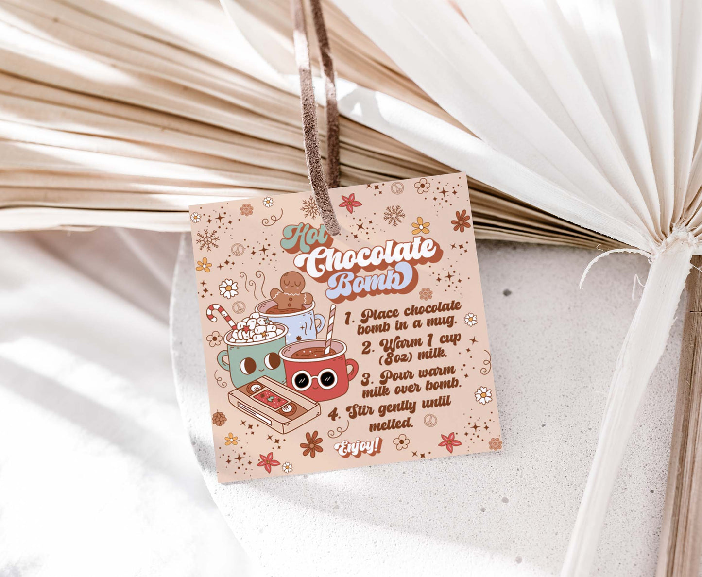 Groovy Hot Cocoa Bomb Tags 2"x2" | Retro Christmas Hot Chocolate Bomb Gift Tags-112