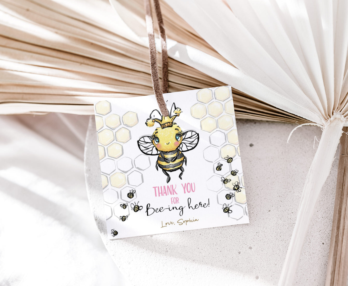 Editable Bee Thank You Tags 2"x2" | Bumble Bee Birthday Party Decorations - 61A