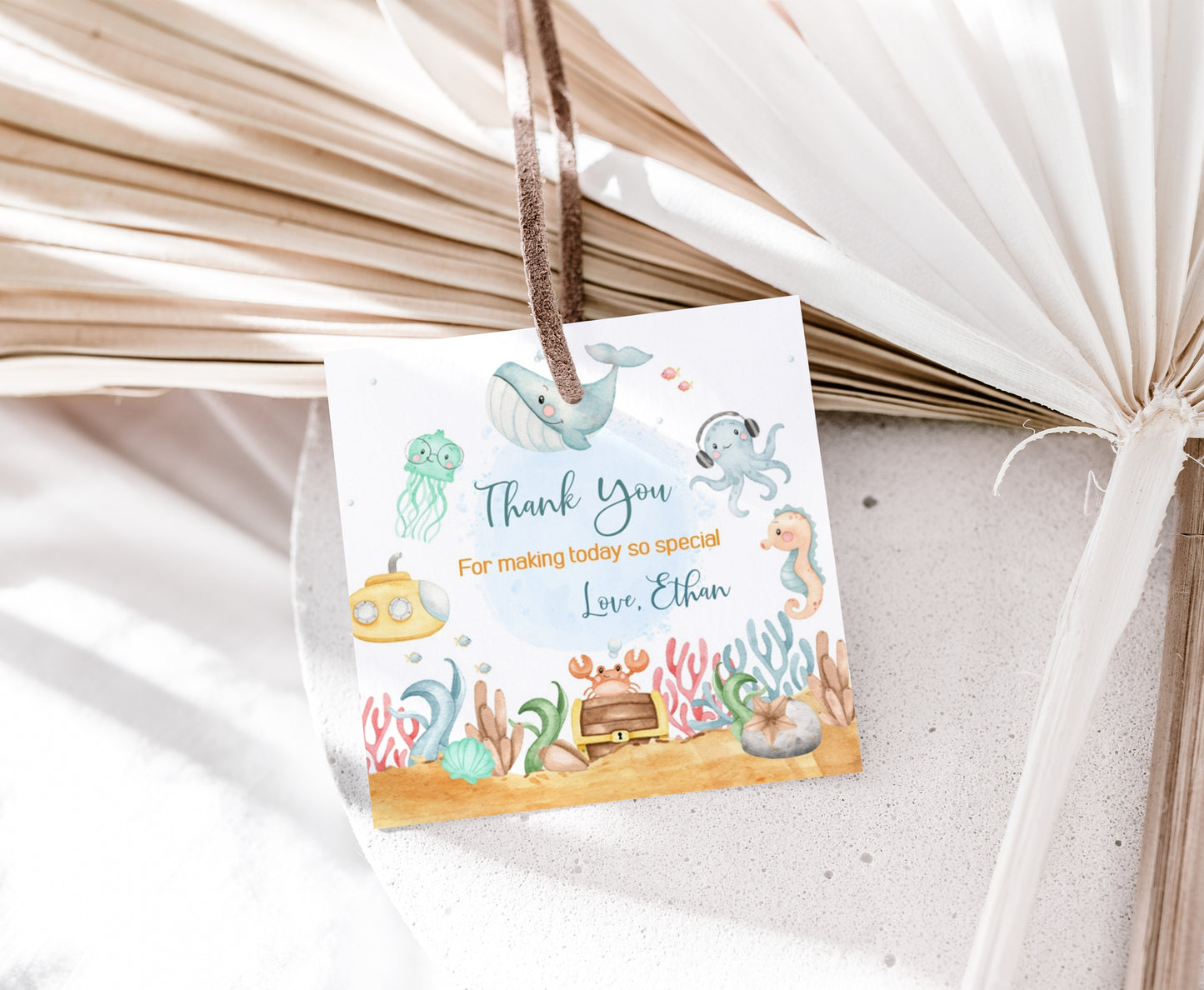 Under the Sea Thank You Tags | Editable Ocean Birthday Party Decorations - 44A