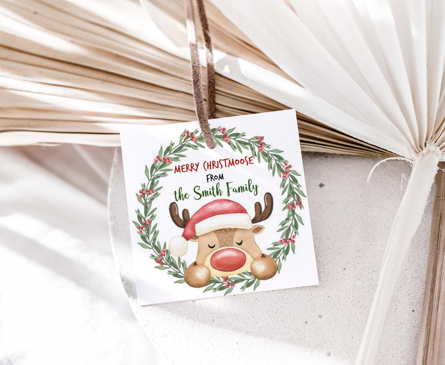Editable Merry Christmoose 2"x2" Tag | Christmas Gift Tag - 112